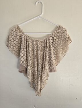 Beige Crochet Poncho-Style Tunic